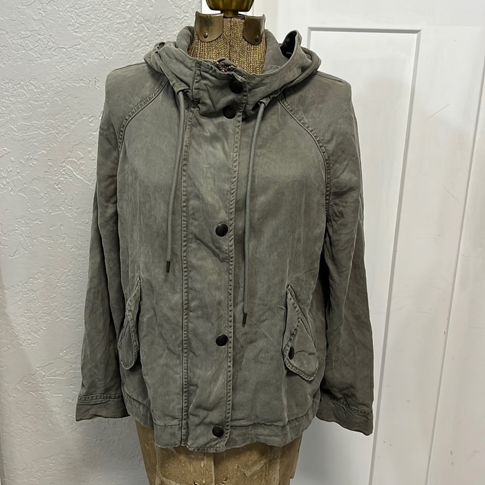 AMERICAN EAGLE UTILITY FIELD JACKET LYOCELL HOODED ZIP/SNAP MILITARY GREEN SMALL